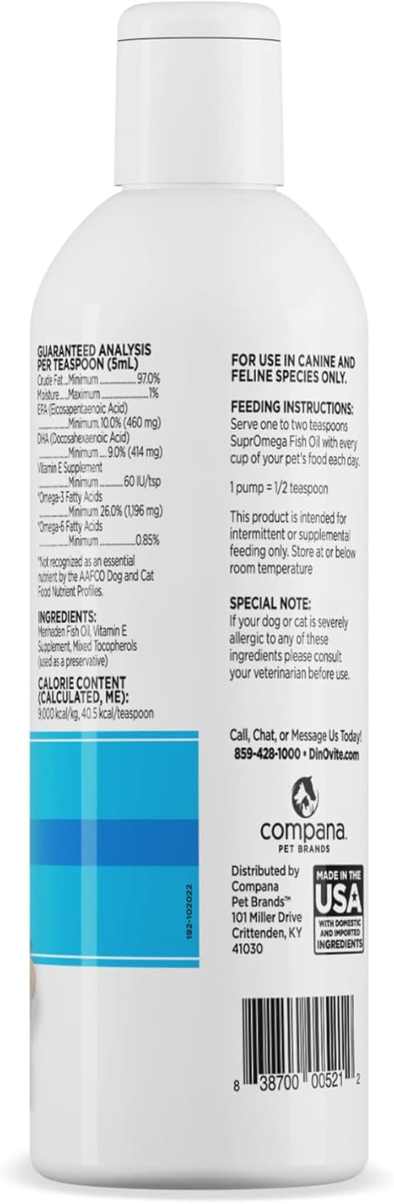 Supromega Fish Oil for Dogs & Cats - Vitamin E & Omega 3 Meal Topper - Skin & Coat Health for Dogs & Cats - 8 Oz