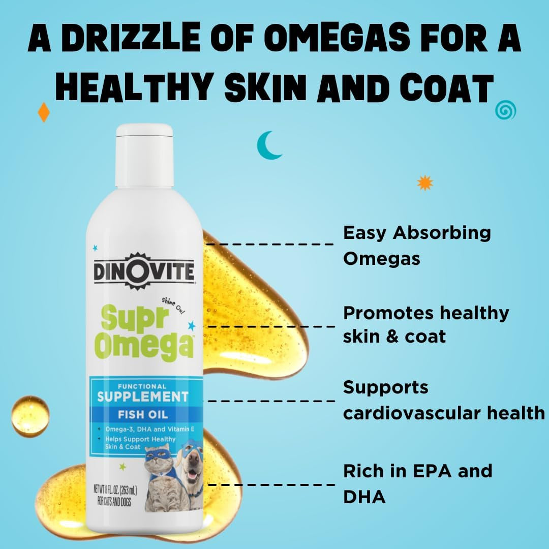 Supromega Fish Oil for Dogs & Cats - Vitamin E & Omega 3 Meal Topper - Skin & Coat Health for Dogs & Cats - 8 Oz