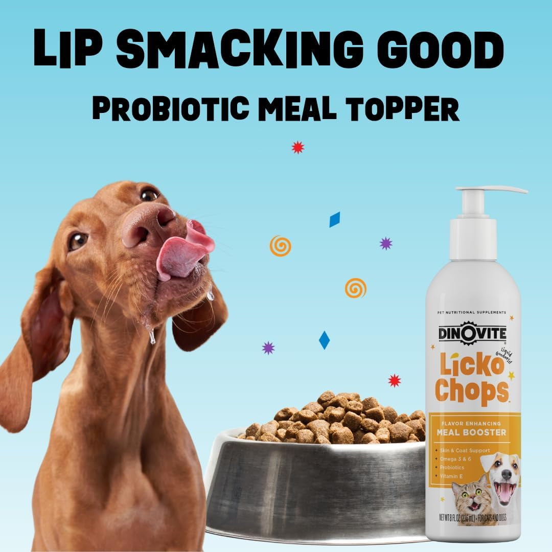 Lickochops for Dog & Cat Supplement Enhanced with Omega-6, 3 Fatty Acids, Probiotics and Vitamin E, 16 Oz with Pump