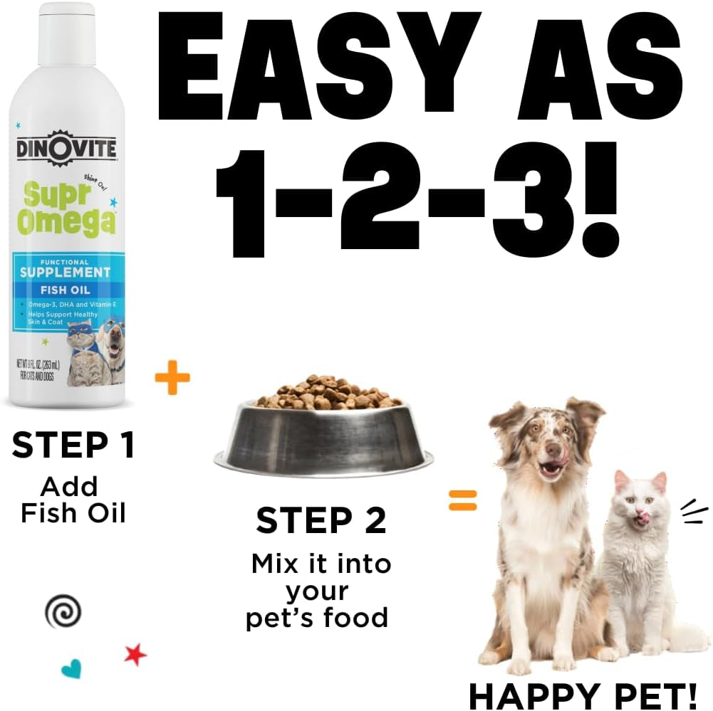 Supromega Fish Oil for Dogs & Cats - Vitamin E & Omega 3 Meal Topper - Skin & Coat Health for Dogs & Cats - 8 Oz