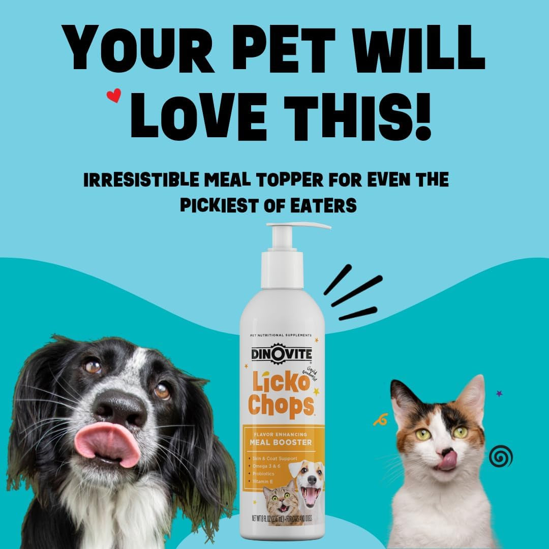 Lickochops for Dog & Cat Supplement Enhanced with Omega-6, 3 Fatty Acids, Probiotics and Vitamin E, 16 Oz with Pump