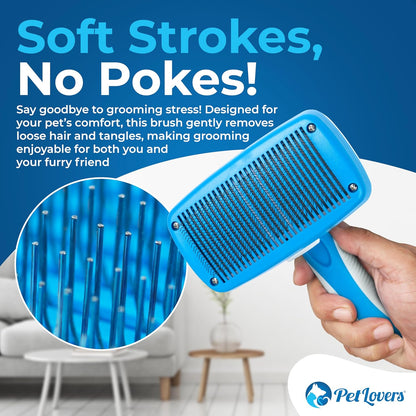 Ezslicker Self-Cleaning Brush - Dog Brush for Shedding, Gentle Slicker Brush for Cats, Tangle-Free Grooming Comb with Soft Bristles & Ergonomic Handle for Stress-Free Grooming