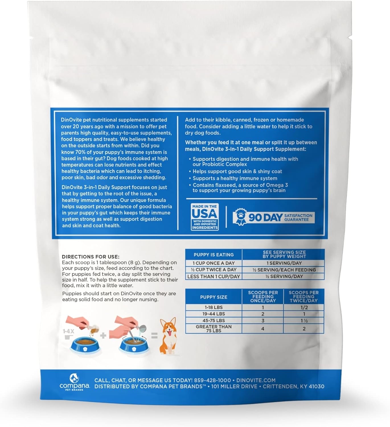 3 in 1 Probiotic for Puppies, Skin & Coat, Digestive Health & Joint Relief, Dog Food Toppers, Salmon Oil, Glucosamine, Allergy Relief & Itch Relief Skin Care, 90 Servings (Puppy)