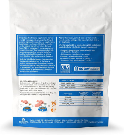 3 in 1 Probiotic for Puppies, Skin & Coat, Digestive Health & Joint Relief, Dog Food Toppers, Salmon Oil, Glucosamine, Allergy Relief & Itch Relief Skin Care, 90 Servings (Puppy)