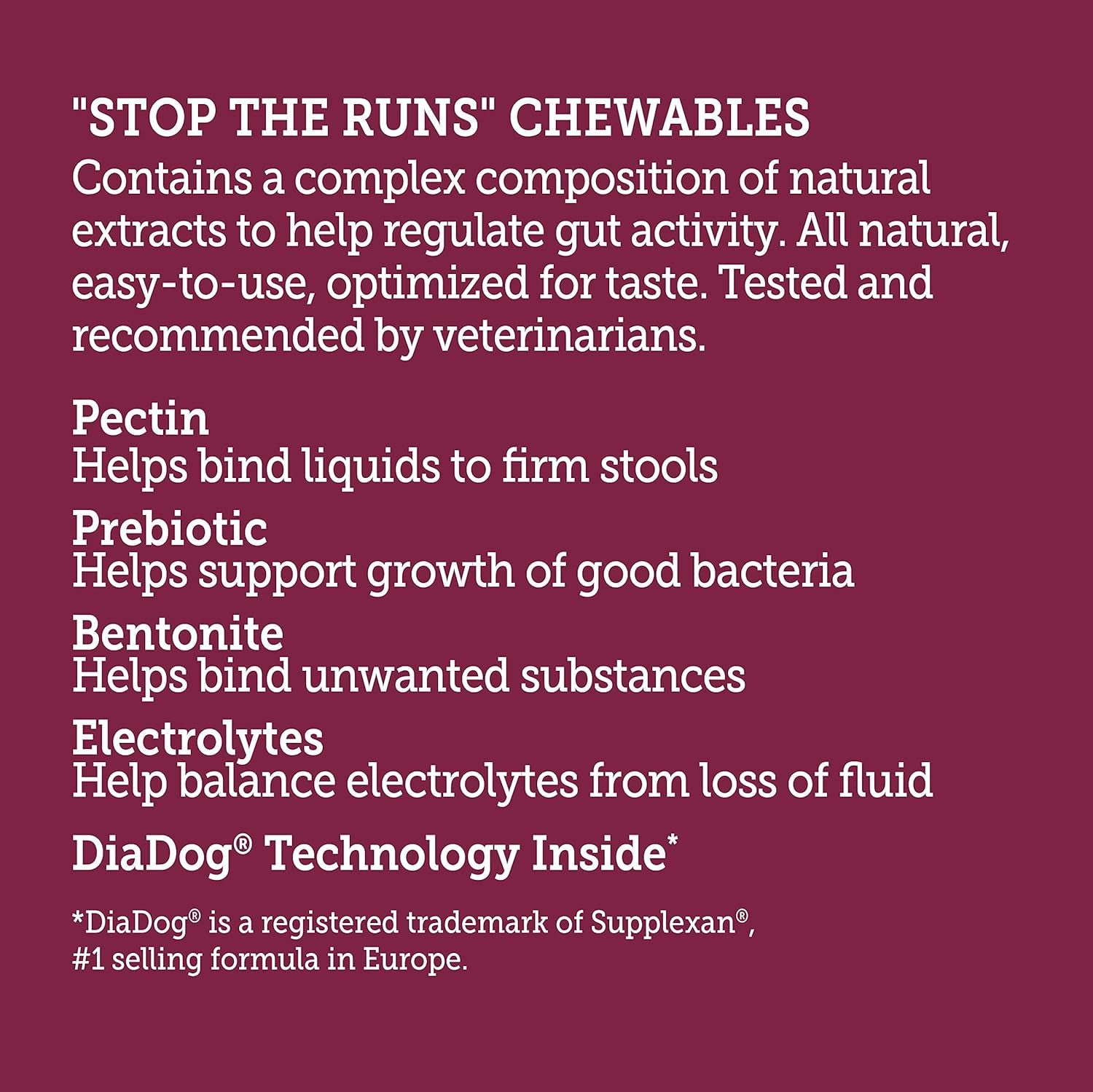 Stop the Runs | Dog anti Diarrhea Medicine | 6 Count Chewable | Chicken Flavor