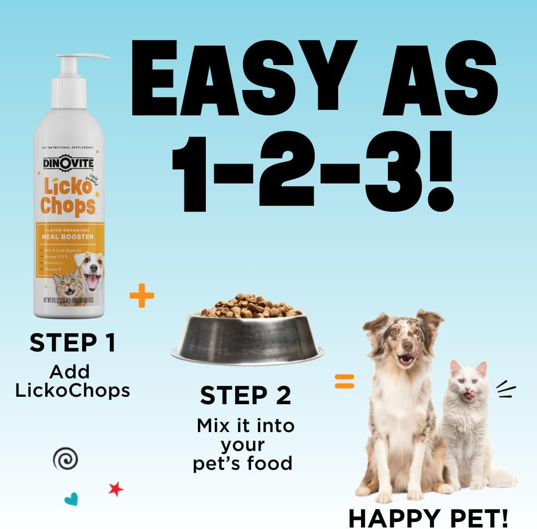 Lickochops for Dog & Cat Supplement Enhanced with Omega-6, 3 Fatty Acids, Probiotics and Vitamin E, 16 Oz with Pump