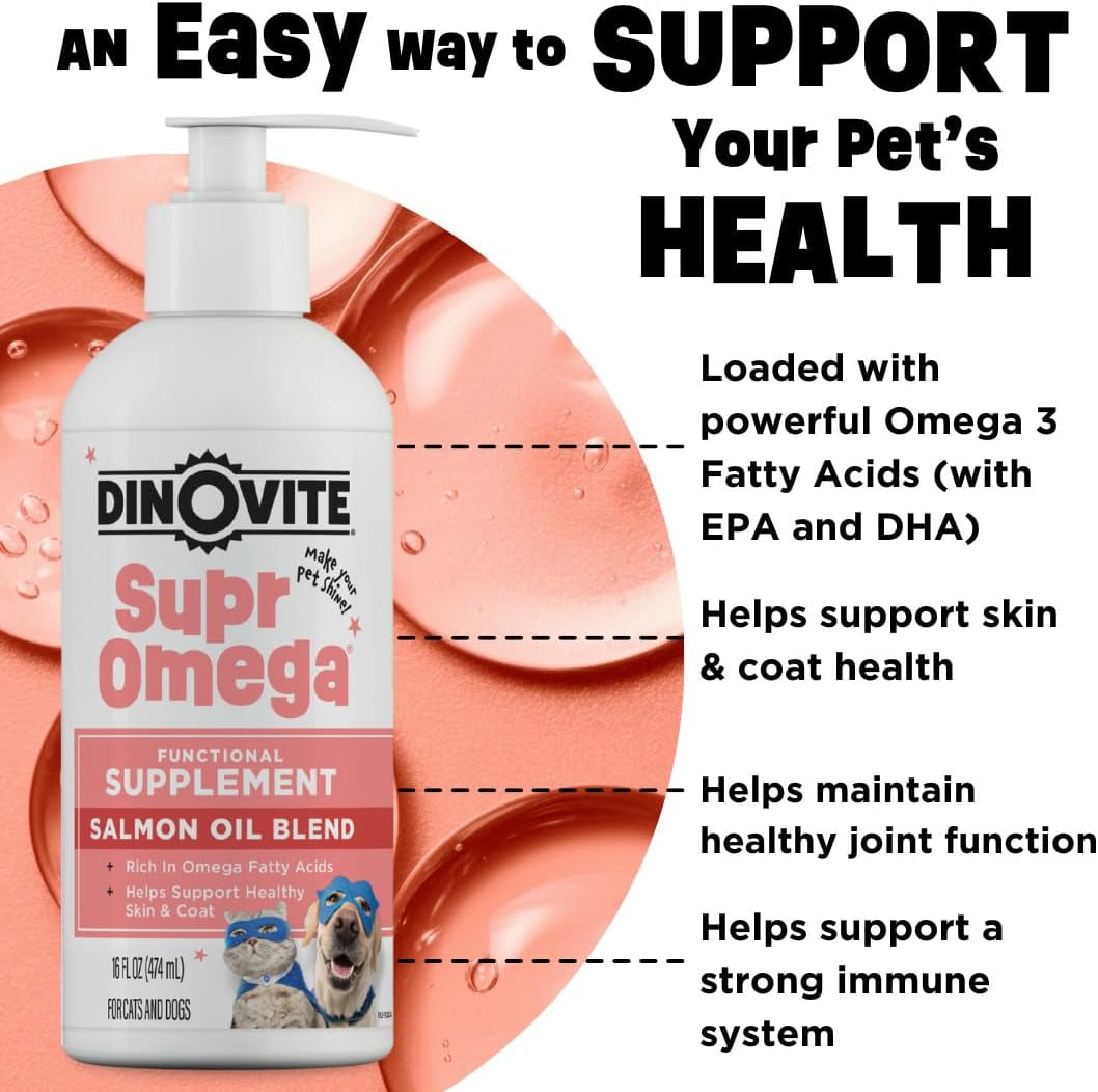 Supromega Wild Caught Salmon Oil for Dogs & Cats - GMO Free Omega 3 Skin & Coat Supplement - Skin & Coat Meal Topper for Dogs & Cats - 16 Oz