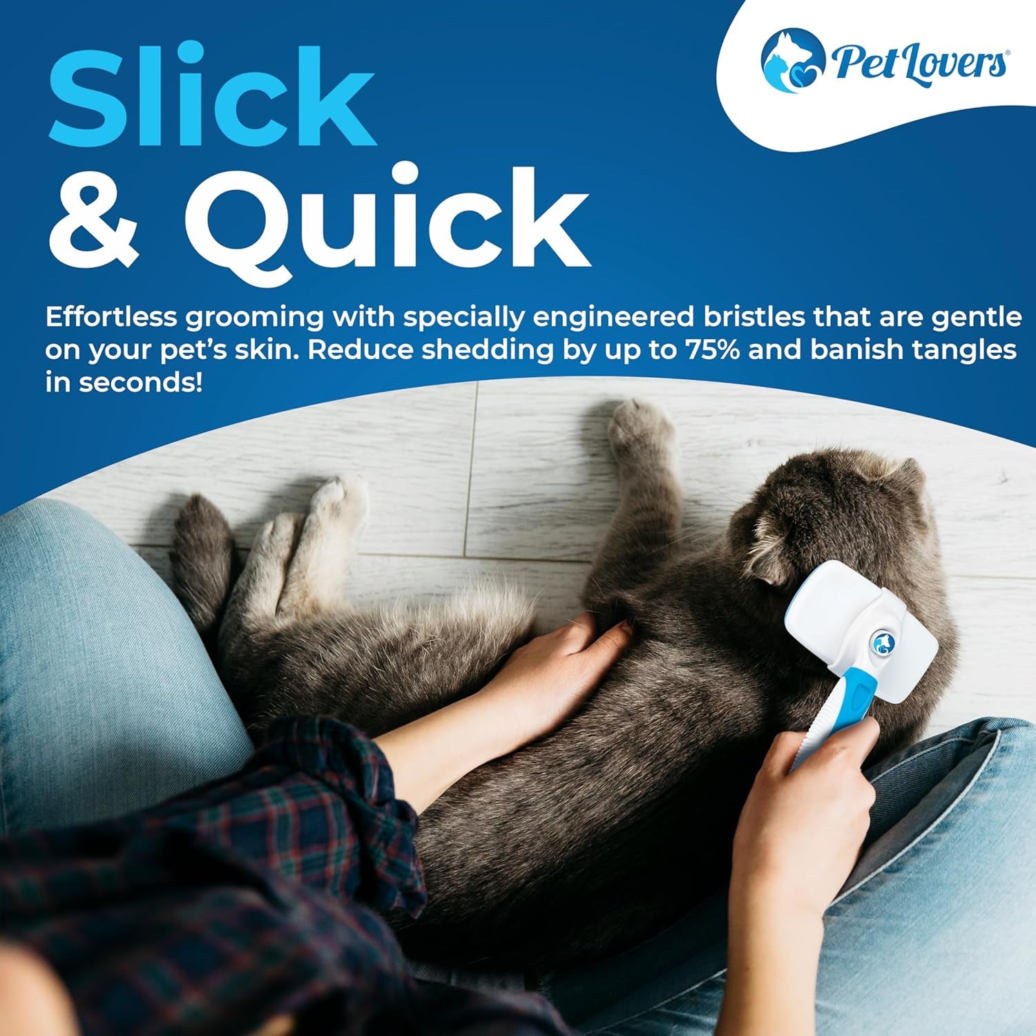 Ezslicker Self-Cleaning Brush - Dog Brush for Shedding, Gentle Slicker Brush for Cats, Tangle-Free Grooming Comb with Soft Bristles & Ergonomic Handle for Stress-Free Grooming