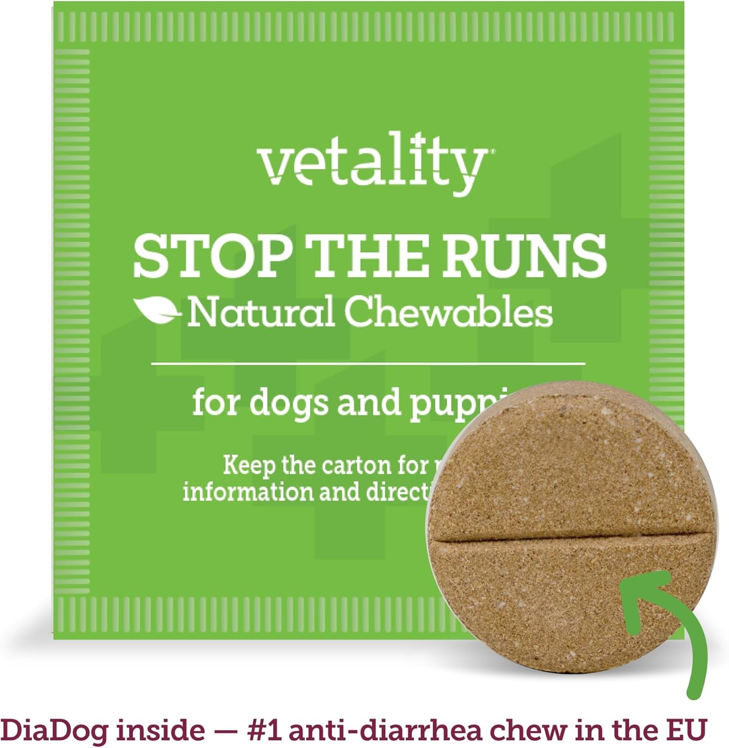 Stop the Runs | Dog anti Diarrhea Medicine | 6 Count Chewable | Chicken Flavor