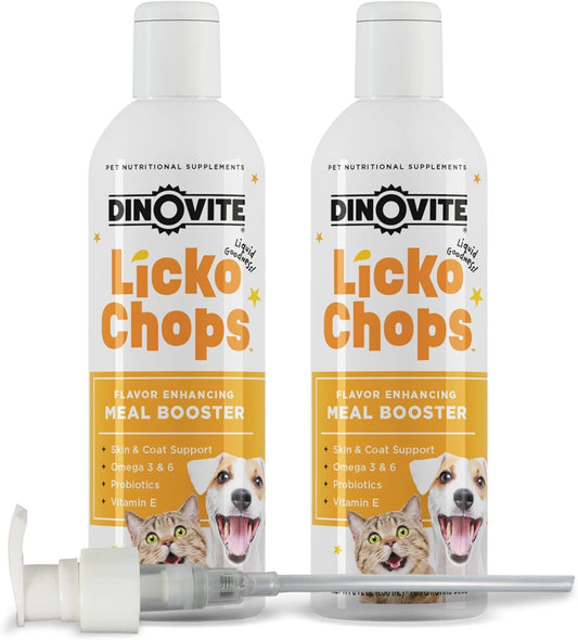 Lickochops for Dog & Cat Supplement Enhanced with Omega-6, 3 Fatty Acids, Probiotics and Vitamin E, 16 Oz with Pump