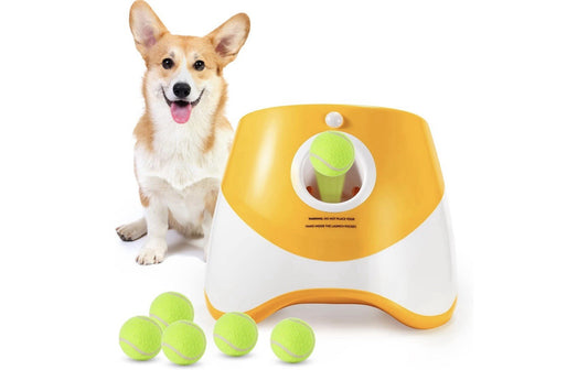 Automatic Dog Ball Thrower Launcher, with 6 Mini Balls for Small Medium Dogs