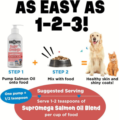 Supromega Wild Caught Salmon Oil for Dogs & Cats - GMO Free Omega 3 Skin & Coat Supplement - Skin & Coat Meal Topper for Dogs & Cats - 16 Oz
