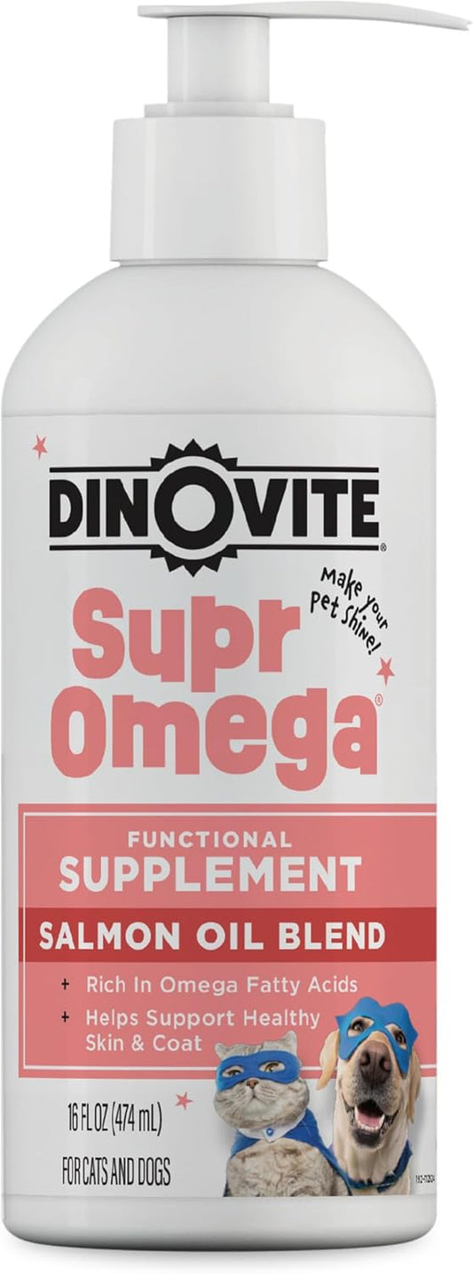 Supromega Wild Caught Salmon Oil for Dogs & Cats - GMO Free Omega 3 Skin & Coat Supplement - Skin & Coat Meal Topper for Dogs & Cats - 16 Oz
