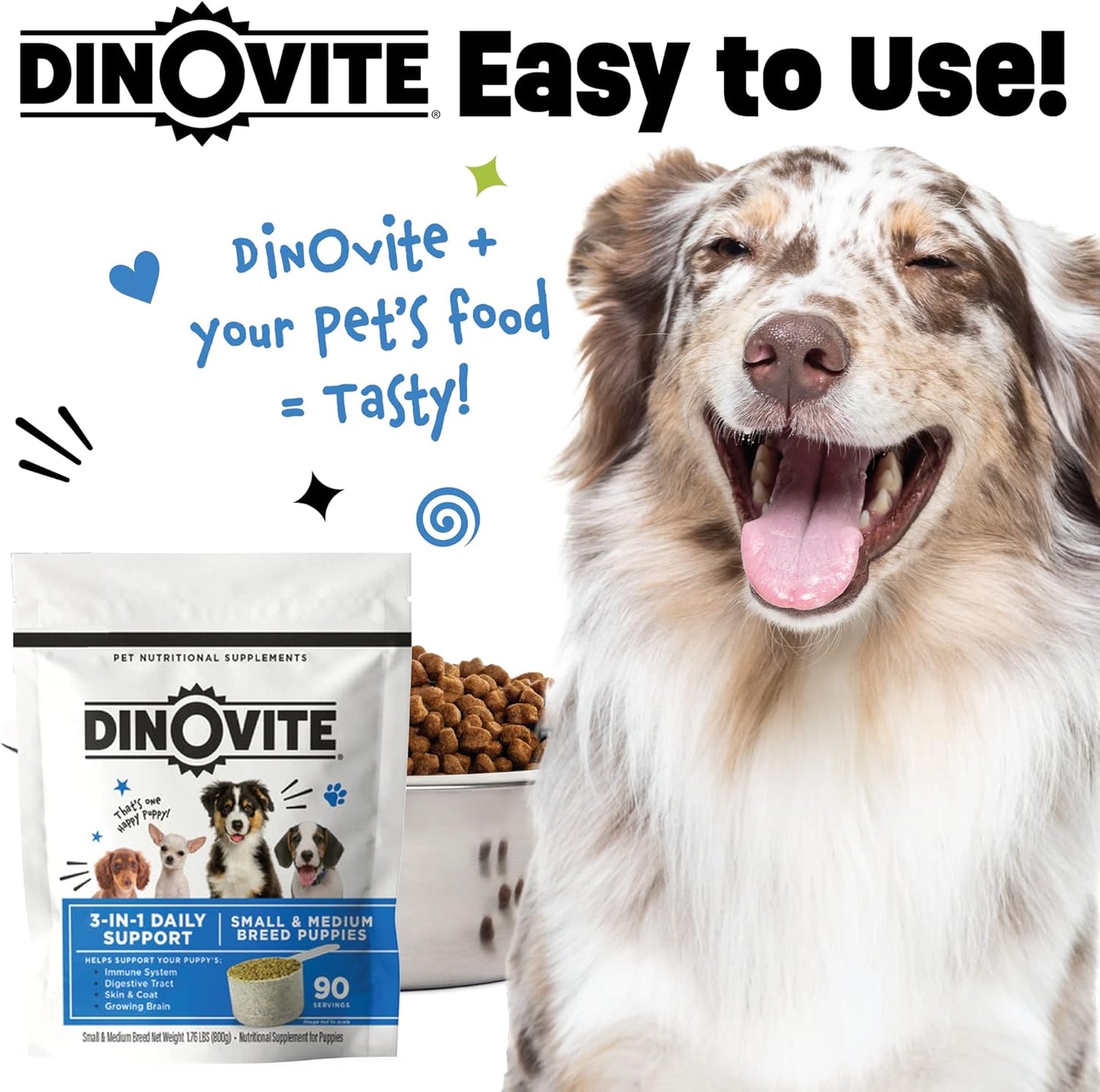 3 in 1 Probiotic for Puppies, Skin & Coat, Digestive Health & Joint Relief, Dog Food Toppers, Salmon Oil, Glucosamine, Allergy Relief & Itch Relief Skin Care, 90 Servings (Puppy)