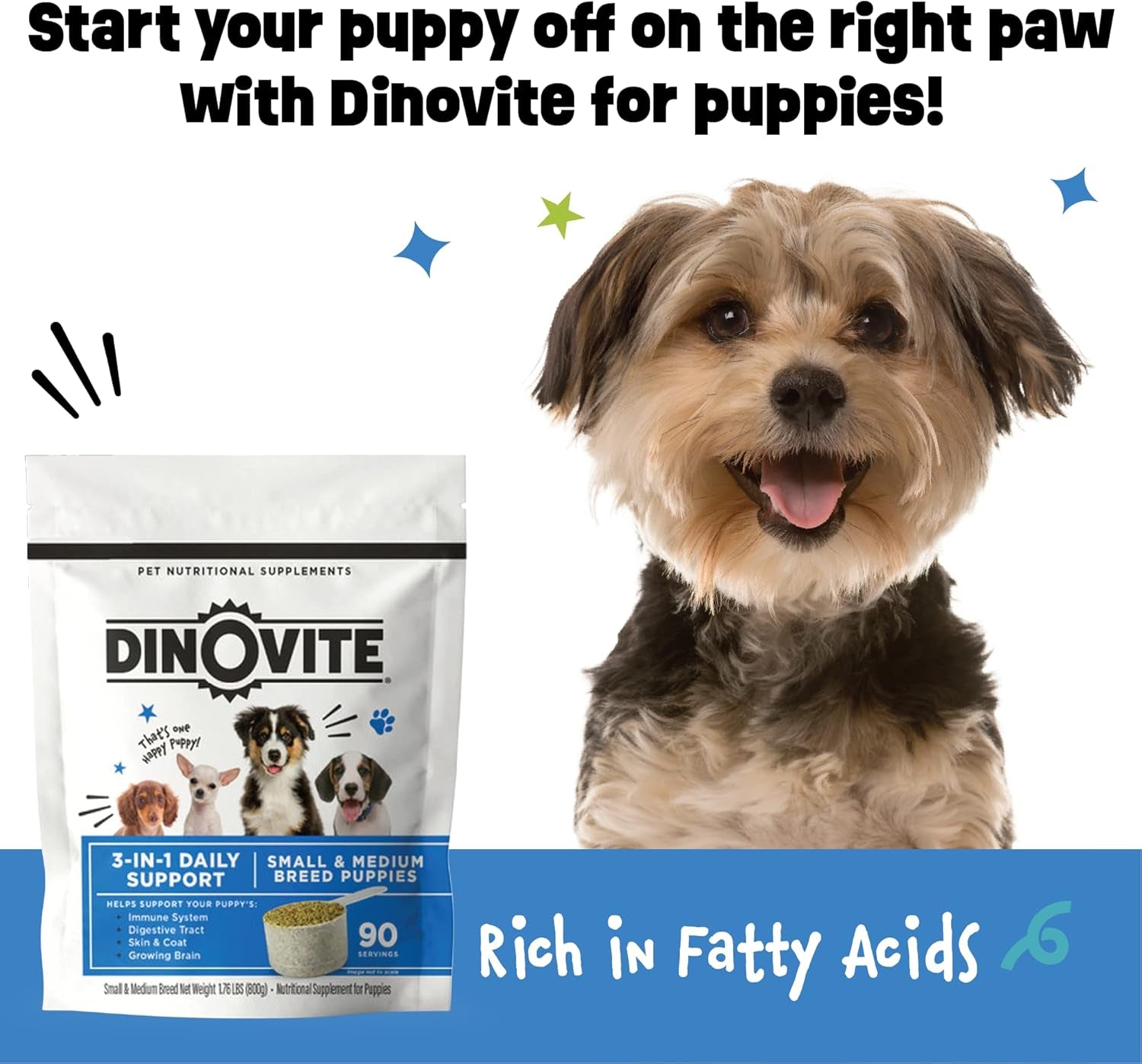 3 in 1 Probiotic for Puppies, Skin & Coat, Digestive Health & Joint Relief, Dog Food Toppers, Salmon Oil, Glucosamine, Allergy Relief & Itch Relief Skin Care, 90 Servings (Puppy)